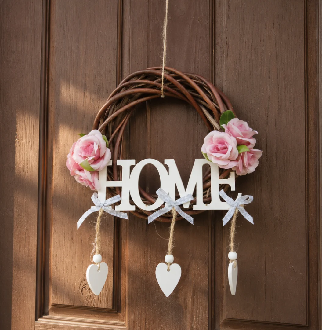 HOME vesszőkoszorú ajtódísz – 2. kép